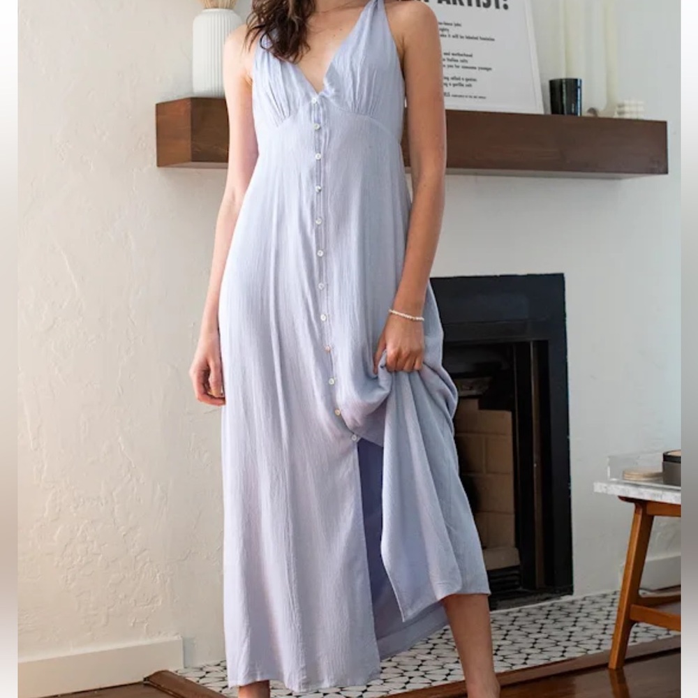 Lulus Lovely Invitation Light Blue Print‎ Sleeveless Button-Front Dress XL